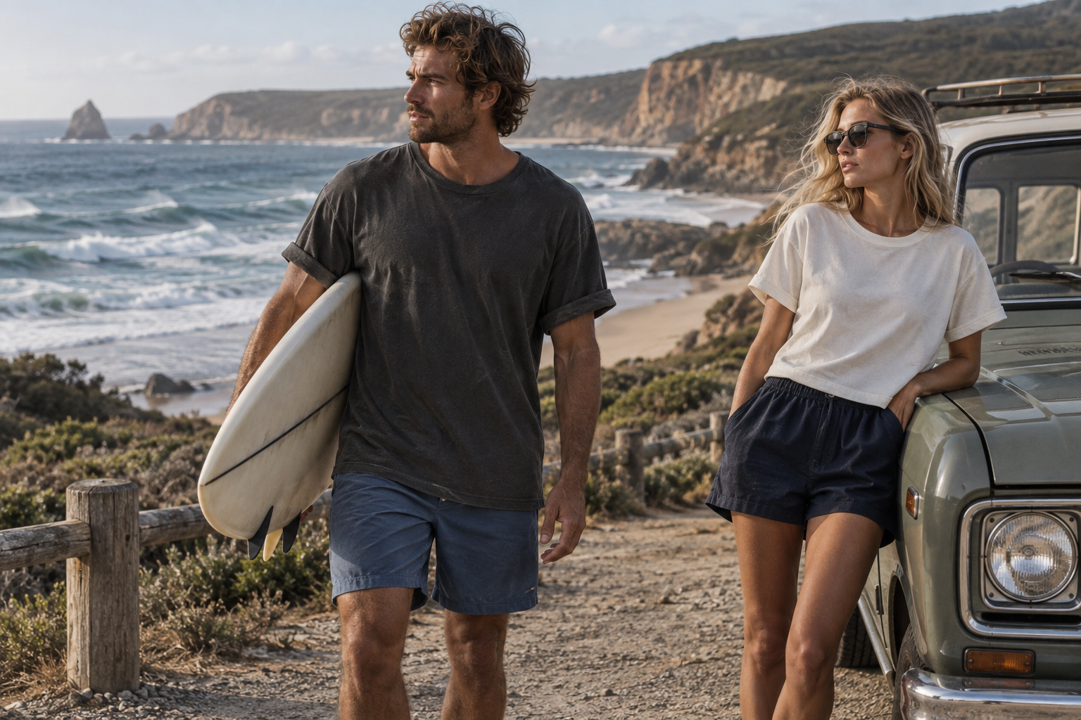 Concept campaign of relaxed sportswear beside an Australian-inspired coast